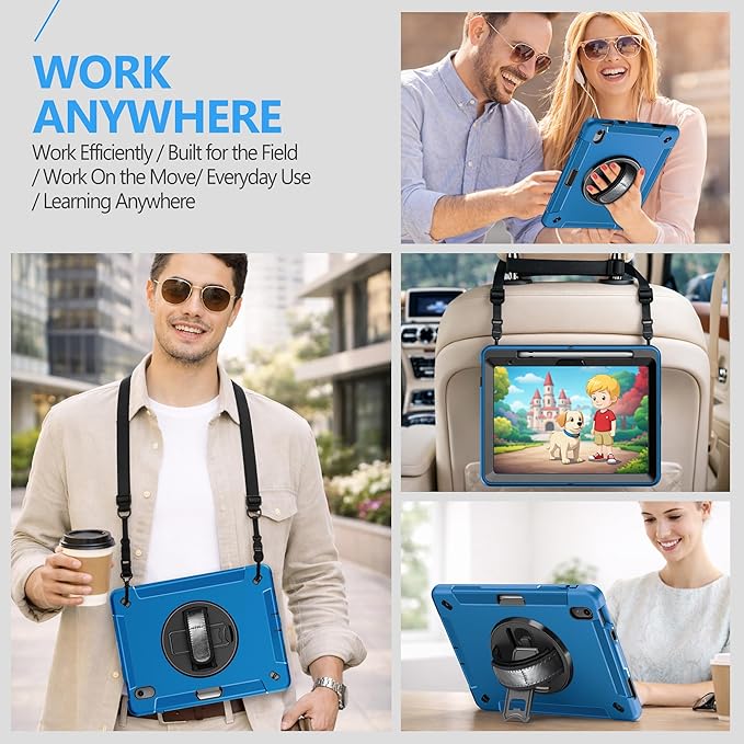 Case for iPad (A16) 11th/10th Generation Case: Protective Cover for iPad 11th Gen 11 Inch 2025 &10th Gen 10.9" 2022 with Screen Protector- Stand- Shoulder Strap- Handle- Pencil Holder-Dark Blue