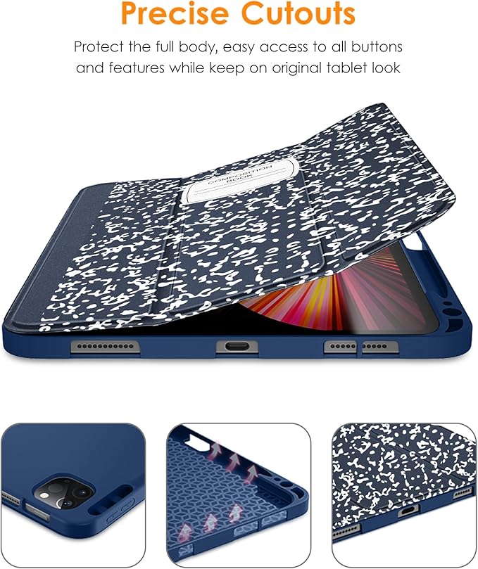 DTTO for iPad Pro 11 inch 4th/3rd/2nd/1st Generation 2022/2021/2020/2018 Case, Smart Slim Trifold Stand Soft TPU Back Cover with Built-in Pencil Holder, Also Fit iPad Air 5/4,Blue Book