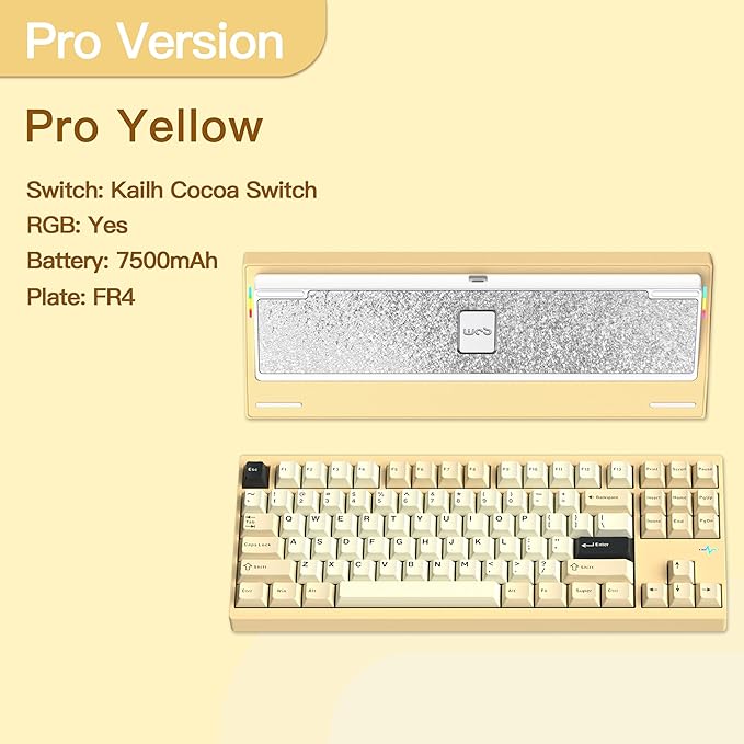 KEEBMONKEY WOBKEY Crush 80 Reboot CNC Aluminum 5-Second Quick-Release Triple-Mode Connectivity Mechanical Keyboard with Superior Acoustics (Pro Yellow)