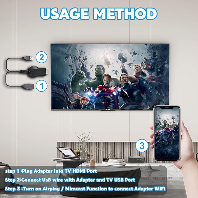 HDMI Wireless Display Dongle Adapter - WiFi 4K&1080P Portable Transmitter, Streaming Media Video/Audio/File from Smartphone, Laptop to HDTV/Monitor/Projector Support Windows
