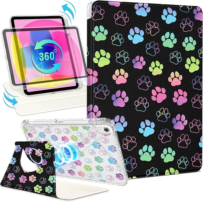 Shorogyt for iPad A16 11th Generation 11 inch 2025 /for i Pad 10th Generation case Magnetic Stand for Women - Cute Design 360 Degree Rotating Covers Girls Kids with Pencil Holder,Dog Claw