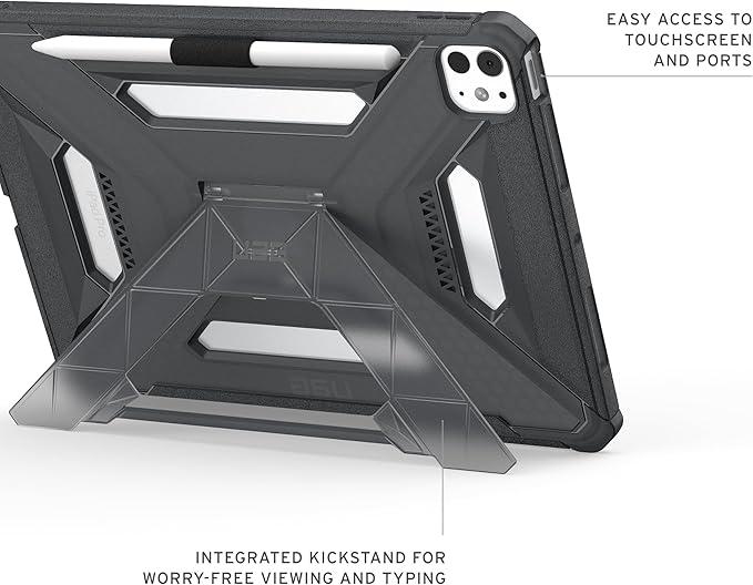 URBAN ARMOR GEAR UAG Designed for iPad Pro 11" 6th Gen 2025 M5, 5th Gen 2024 M4 Case A3357 A3358 A3359 - Rugged Transparent Protective Cover with Kickstand and Pencil Holder Scout Plus Ash