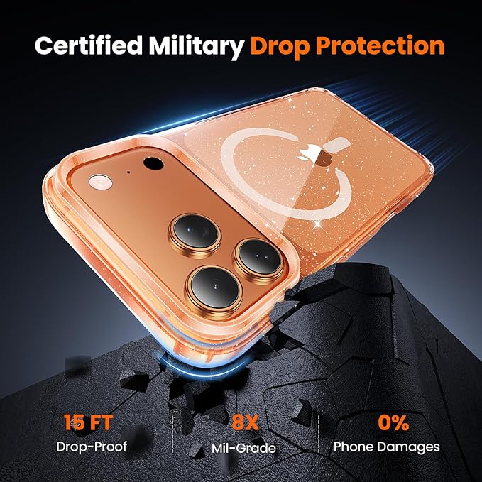 toushion 3 in 1 for iPhone 17 Pro Max Case Clear Glitter,Fits MagSafe, Not Yellowing, Screen Protector*1 Camera Lens Protector*1, Military-Grade Protection for Phone Cover 6.9 inch