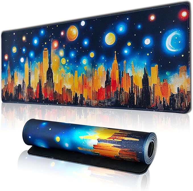 Hopipad Large Gaming Mouse Pad, Desk Mat With Seamed Edges, Waterproof Non-Slip Rubber Base, 31.5x11.8 Inch Keyboard Pad Computer Mat, Big XL City Mousepad