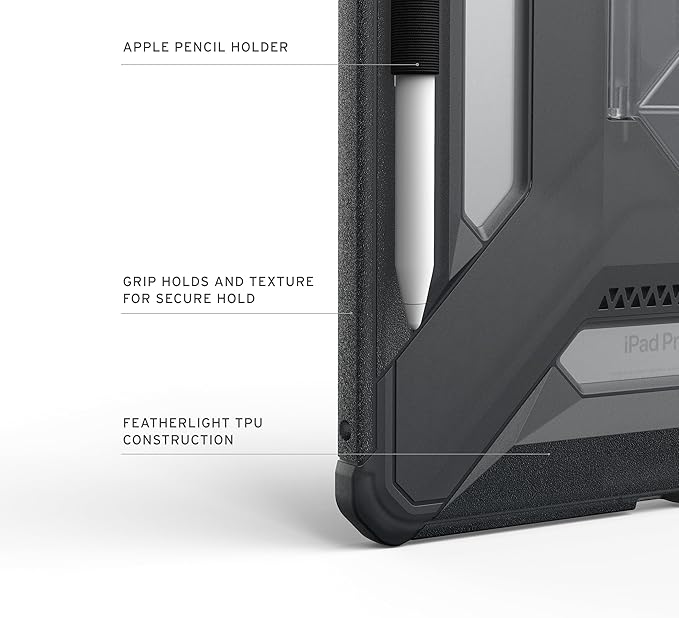 URBAN ARMOR GEAR UAG Designed for iPad Pro 11" 6th Gen 2025 M5, 5th Gen 2024 M4 Case A3357 A3358 A3359 - Rugged Transparent Protective Cover with Kickstand and Pencil Holder Scout Plus Ash
