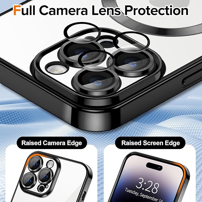 Hython Magnetic Clear for iPhone 14 Pro Max Case with Camera Lens Protector [Compatible with MagSafe] Plating Edge Slim Soft TPU Cover Protective Phone Case for iPhone 14 Pro Max 6.7", Black