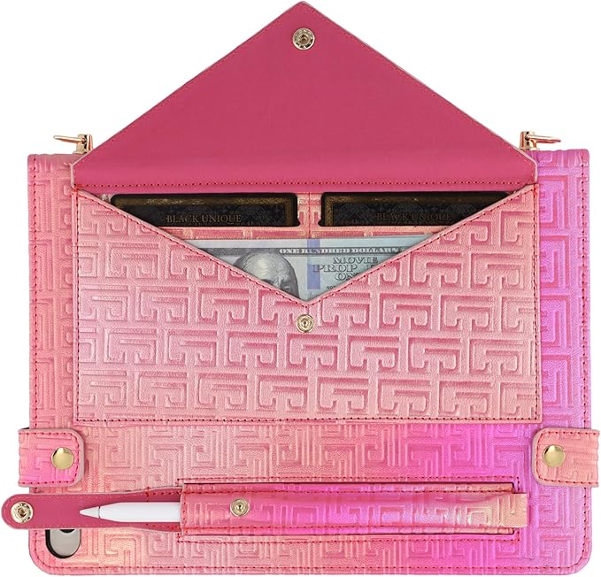Shiny Case for iPad mini 5/4/3/2/1, Mini 7.9" Handbag Case, Techcircle Iridescent PU Leather Folio Envelope Pocket Stand Cover with Hand Strap+Shoulder Strap+Pencil Holder+Card Slots, Shiny Rose Pink