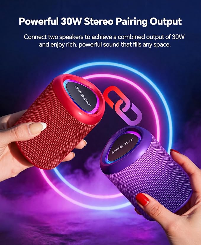 Portable Bluetooth Speaker Beach Essentials: Powerful Crystal Clear Sound/Dynamic Light/IPX5 Waterproof/All Day Playtime/Wireless BT 5.3/TWS Paring, Dad Gifts, Outdoor|Travel|Camping|Pool Accessories