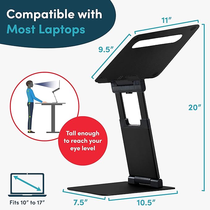 Lifelong Adjustable Laptop Stand for Desk, Ergonomic Premium Aluminum Laptop Riser, Portable Foldable Computer Stand, Height Adjustable up to 20”, Fits 10-17 Inch Laptops & MacBooks