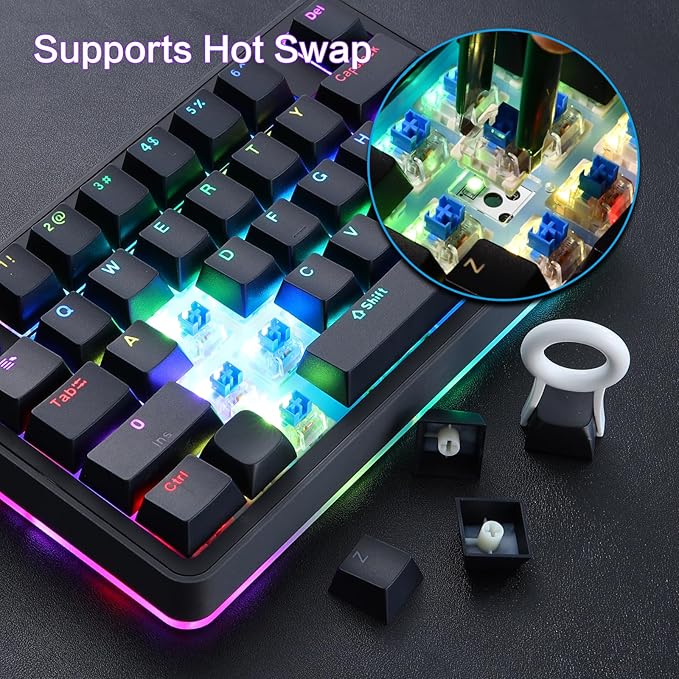 Koolertron Single-Handed Macro Mechanical Keyboard, RGB LED Backlit Portable Mini One-Handed Mechanical Gaming Keypad 39 Fully Programmable Keys (39 Keyboard Black)