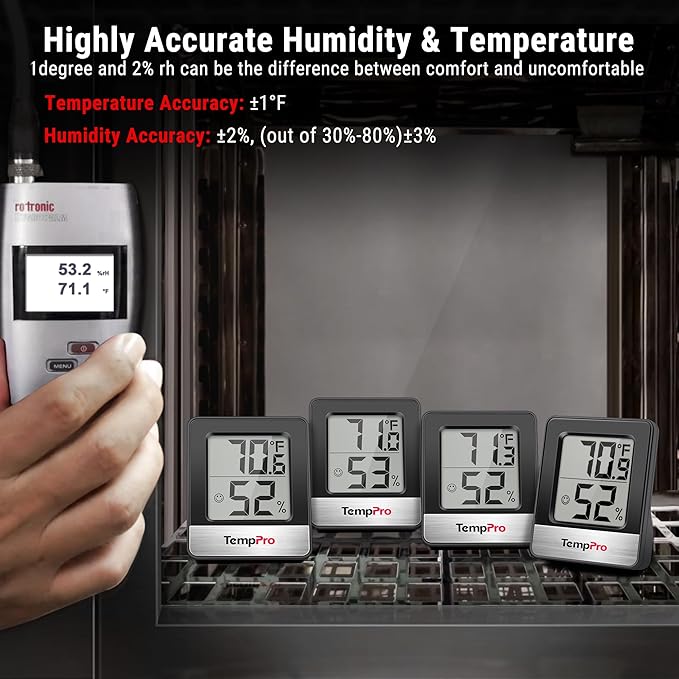 TempPro TP49 3 Pieces Digital Hygrometer Indoor Thermometer Humidity Meter Mini Hygrometer Thermometer with Temperature and Humidity Monitor Room, Black (Previously ThermoPro)