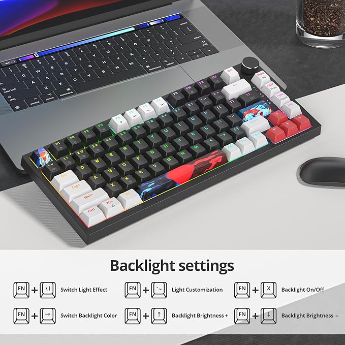 75% Mechanical Gaming Keyboard - Hot Swappable RGB Backlit Custom Keyboard with Knob, Gasket Mount USB Wired, 82 Keys (White, Black, Linear, Red Switch)