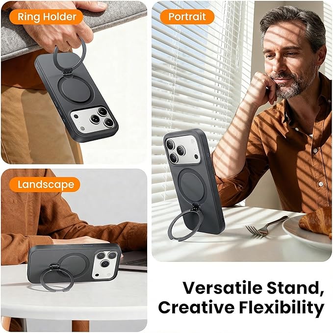 3in1 for 360°Ring Stand for iPhone 17 Pro Max Case with 1X Screen Protector +1X Camera Cover,Fit for MagSafe, Anti-Yellowing & Scratch-Resistant Back Phone Case for iPhone 17 Pro Max 6.9", Black