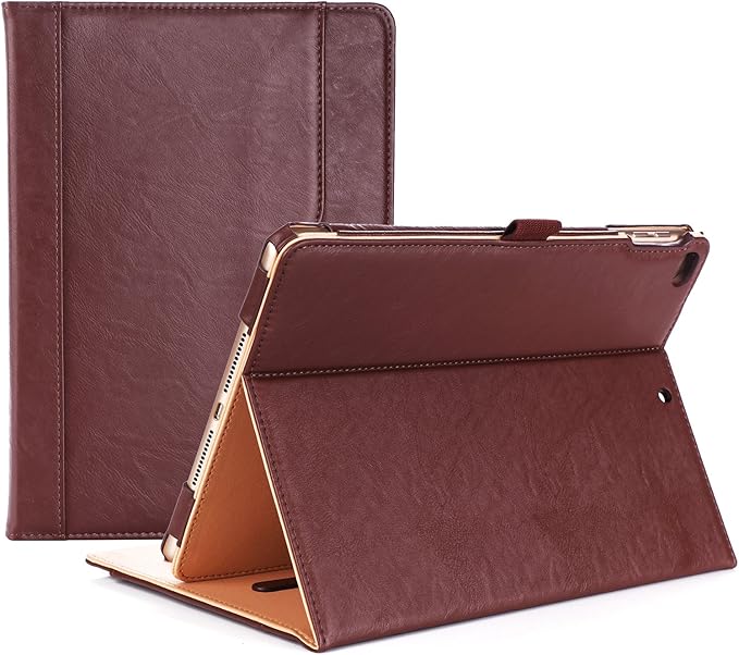 ProCase for iPad 9.7 Inch iPad 6th/5th Generation Case 2018 2017/iPad Air 2/Air 1 Case, Premium PU Leather Folio Corner Protection Multi-Angle Viewing Stand Cover with Front Pocket Pen Loop -Brown
