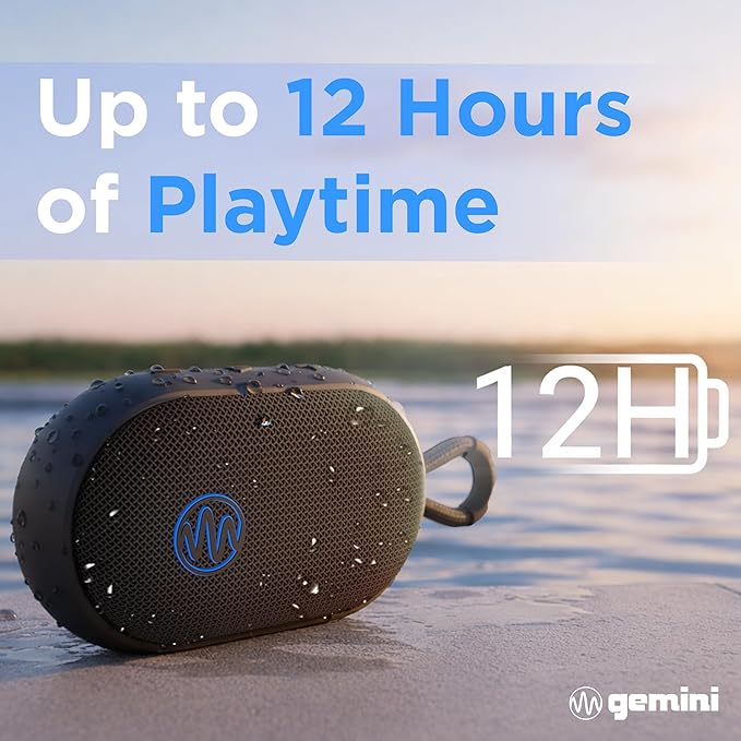 Gemini Mini Bluetooth Speaker - Small Portable Waterproof with Carabiner, Compact Travel Design, IPX7 Shower Proof, 12Hr Battery, TWS Pairing for Outdoors, Beach, Hiking (BEATORB)