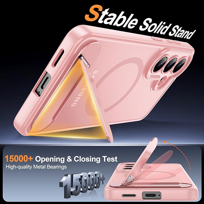 Magnetic for Samsung Galaxy S26 Case, [Compatible with MagSafe][Full Camera Protection][Built-in Invisible Kickstand] Translucent Matte Phone Case for S26 6.3" - Pink