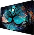 Vintage Blue AI Original Desk Mat Life Tree Aesthetics Desk Pad Large Flower Mouse Pad XXL Plant Mousepad Extended Laptop Computer Keyboard Mat Office Desk Decor 31.5x15.8 in-with Stitched Eges