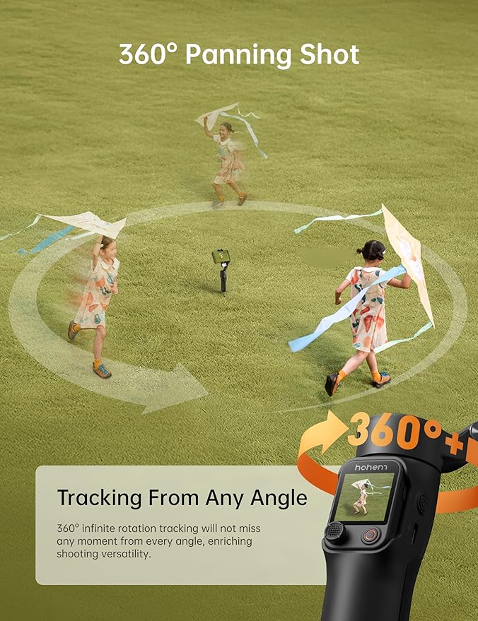 Hohem iSteady V3 Ultra Gimbal Stabilizer for iPhone, AI Tracker with Light, 1.22" Full-color Touchscreen Remote Control, Built-In Extension Rod & Tripod, 360° Infinite Tracking, Video Recording, Black