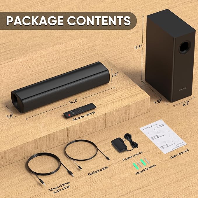 Sound Bars for Smart TV with Wired Subwoofer, 2.1 Deep Bass Small Soundbar Home Theater Surround System Speaker with 4 Inch Subwoofer, Bluetooth/Optical/AUX Connection, Compact Soundbar for TV
