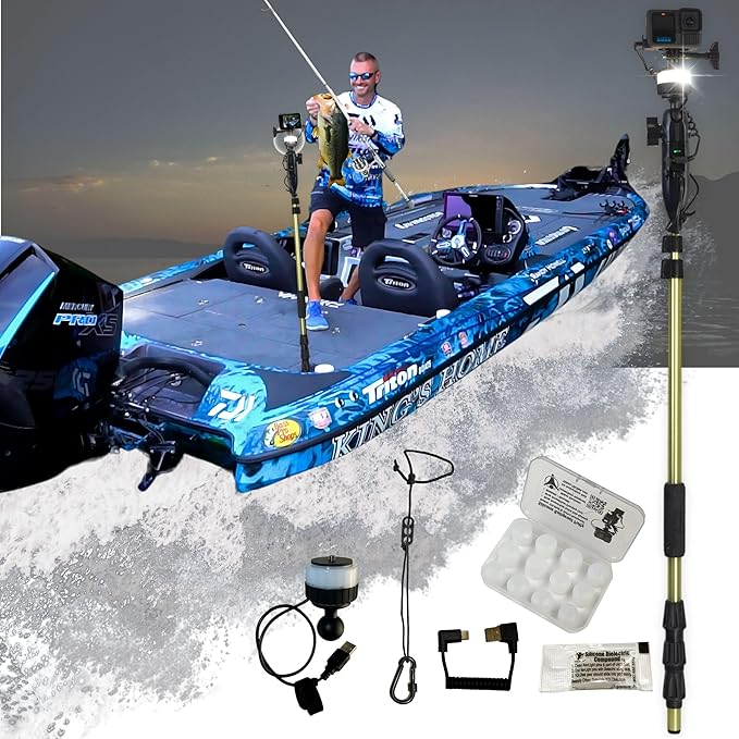 YOLOtek Veteran Owned - PS53 SuperBundle - GoPro Boat Mount & Constant Power - Go Pro Camera Bass Boat Accessories - for All Action Camera - Fishing Camera Power Pole (New Pro Kit)