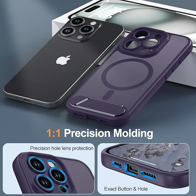 Magnetic for iPhone 15 Pro Case, [Built-in Kickstand][Full Camera Protection][Compatible with MagSafe][Anti-Fingerprint] Shockproof Phone Case for iPhone 15 Pro 6.1",Purple