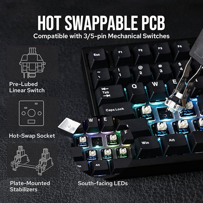 EPOMAKER P87 TKL Aluminum Wireless Gaming Keyboard, QMK/VIA Programmable, 87% BT/2.4Ghz/USB-C, with CNC Metal Knob and RGB Backlight (Black, Wisteria Linear Switch)