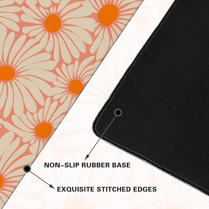 Desk Cover Mat, Extended Large Anime Mouse Pad, Computer Laptop Mat Desk Decor for Office Game Home 31.5 X 15.7 Inch (Orange Floral)