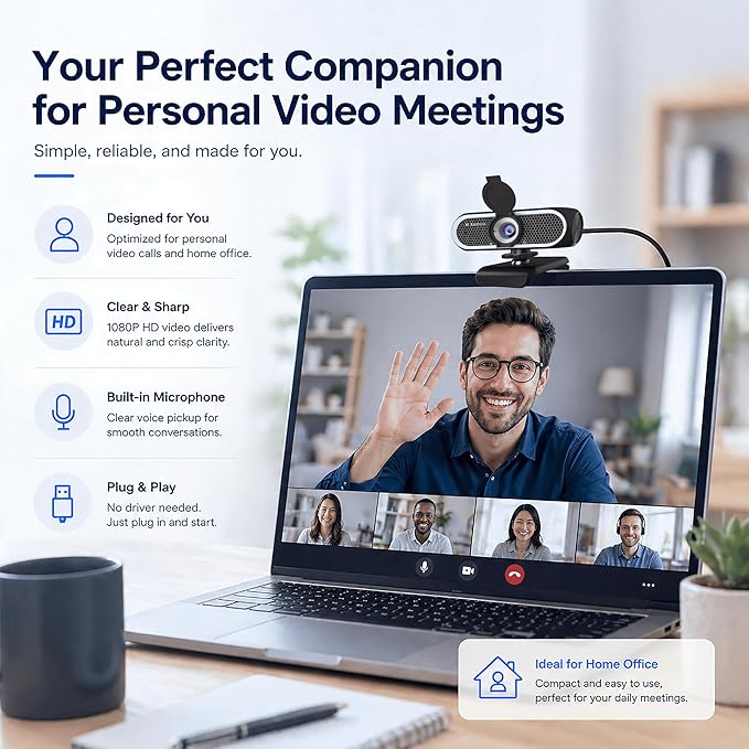 C65 4K Webcam for PC with Autofocus, USB Webcam with Dual Noise-Reducing Mic, Auto White Balance, Low Light Correction, Privacy Shutter, Tripod Included, Streaming Camera for Laptop Desktop Zoom Teams