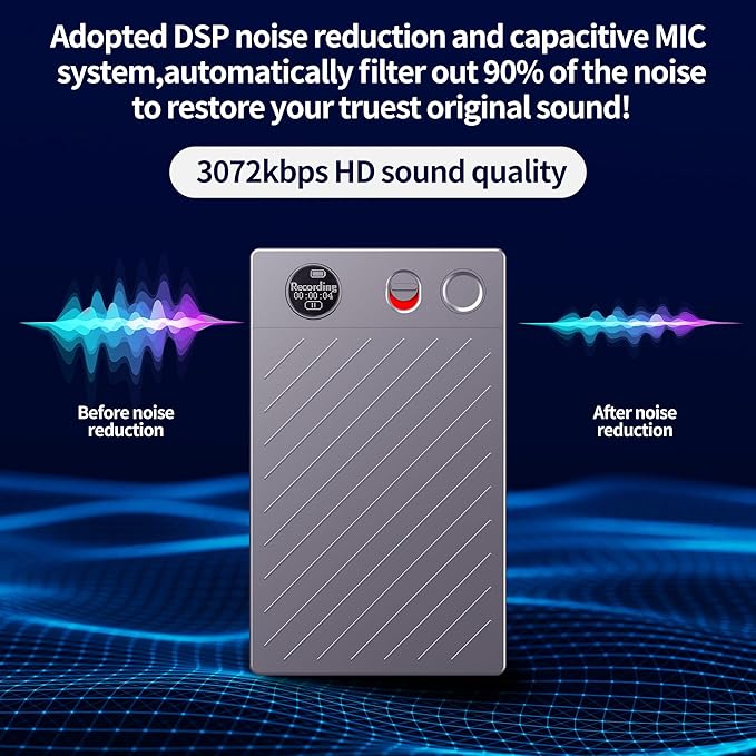 2026 Upgraded 128GB（9860 Hours） AI Voice Recorder with APP Control, Transcribe & Summarize, Note Voice Recorder Support DSP Noise Cancellation, Audio Recorder for Lectures, Meetings, Calls, Grey