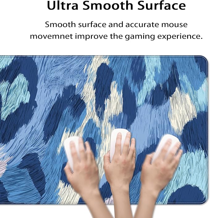 35.4 x 15.7 in, XXL Large Mouse Pad for Desk, Extended Keyboard Mouse Mat for Computer Office, Big Mouse pad with Stitched Edges, Gaming Pc-Leopard Print Light Blue and Navy