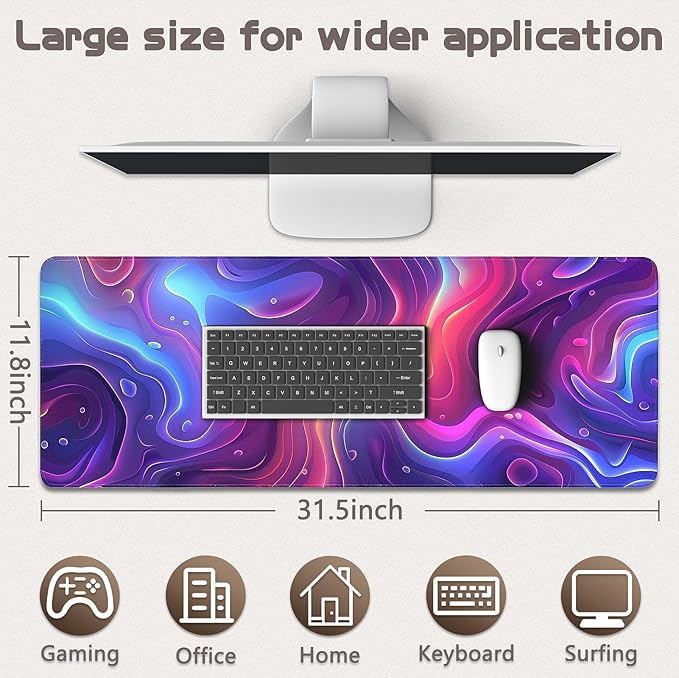 Gaming Mouse Pad - (31.5"×11.8") Topographic Large Mouse Pads for Desk - Desk Mat for Keyboard and Mouse with Non-Slip Base, Desks Pad Matfor Game/Office & Home