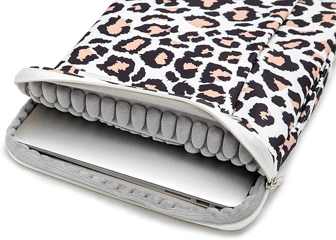Kinmac 360deg Protective Water Resistant Laptop Case Bag Sleeve with Handle (Leopard-Pink, 13.5 inch-14 inch)