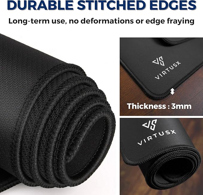 Virtusx Large Gaming Mouse Pad with Stitched Edges, Extended Computer Desk Mat, Superior Micro-Weave Cloth, Non-Slip Rubber Base, Water Resist, for Gamer, Office & Home (31.5” x 11.8”)