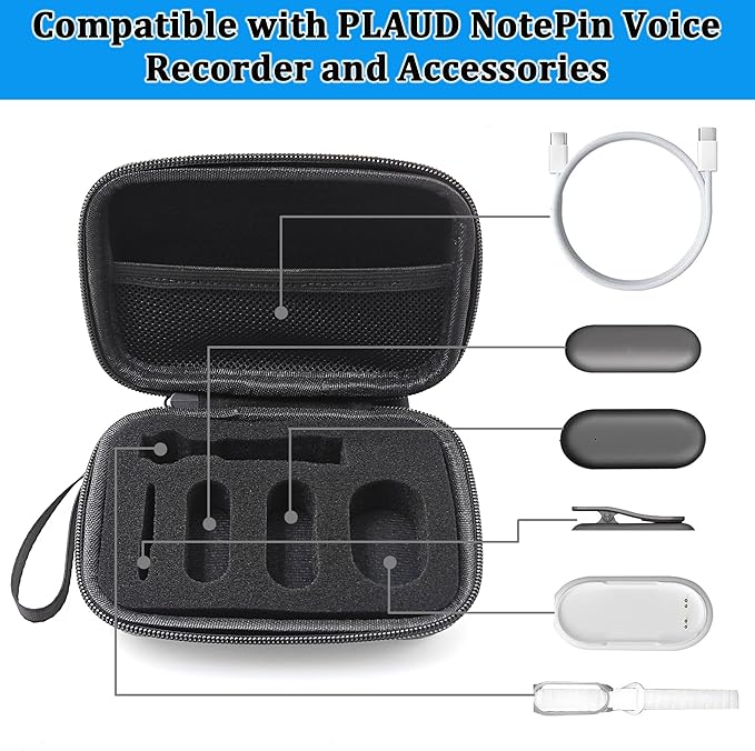 Protective Case for PLAUD NotePin Voice Recorder - Custom Fit Foam Holds All Accessories, Waterproof & Shockproof (Case Only) (Black)