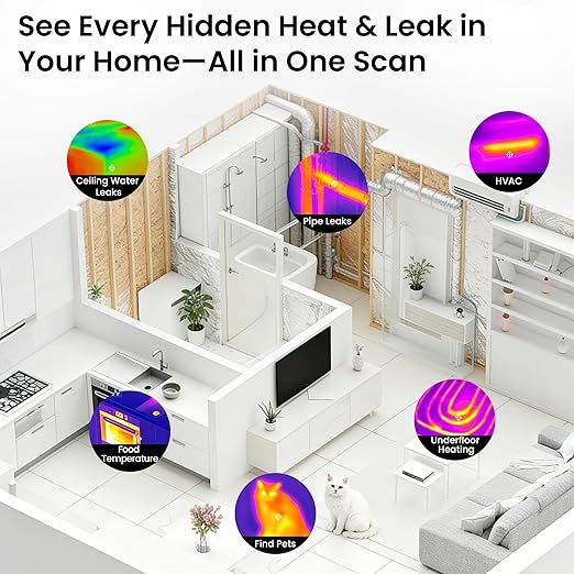 Thermal Camera for Home Inspection, 240×240 TISR Infrared Camera with 14-Hour Battery Life, 25Hz Handheld Thermal Imager with 50°FOV for Water Leak Detection, HVAC, Electrical Inspection