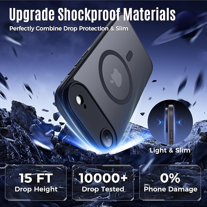 Symcele Designed for iPhone Air Case, Compatible with MagSafe, [Camera Protection] [15FT Military Drop Protection] Shockproof Translucent Matte Anti-Slip Thin Slim Phone Case, 6.5", Black