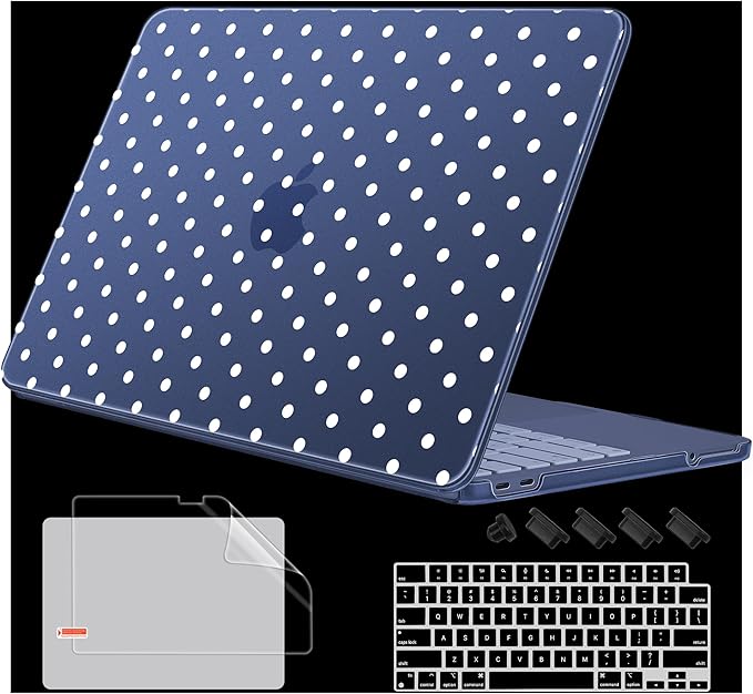 Case for 2026 MacBook Neo 13-inch Laptop with Liquid Retina Display, Release Model A3404, Sturdy Plastic Hard Shell Case + Keyboard Cover + Trackpad Film + Dust Plug, Indigo Polka Dots