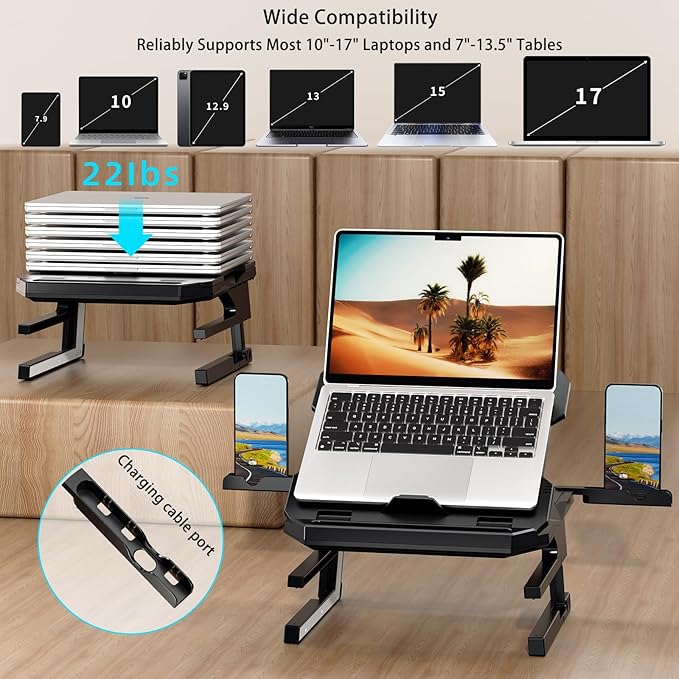 OImaster Laptop Stand for Desk, Phone Stand, Extended Laptops Riser, Elevator, 3 Height Adjustable, Rotatable Base, 10-17 Inches