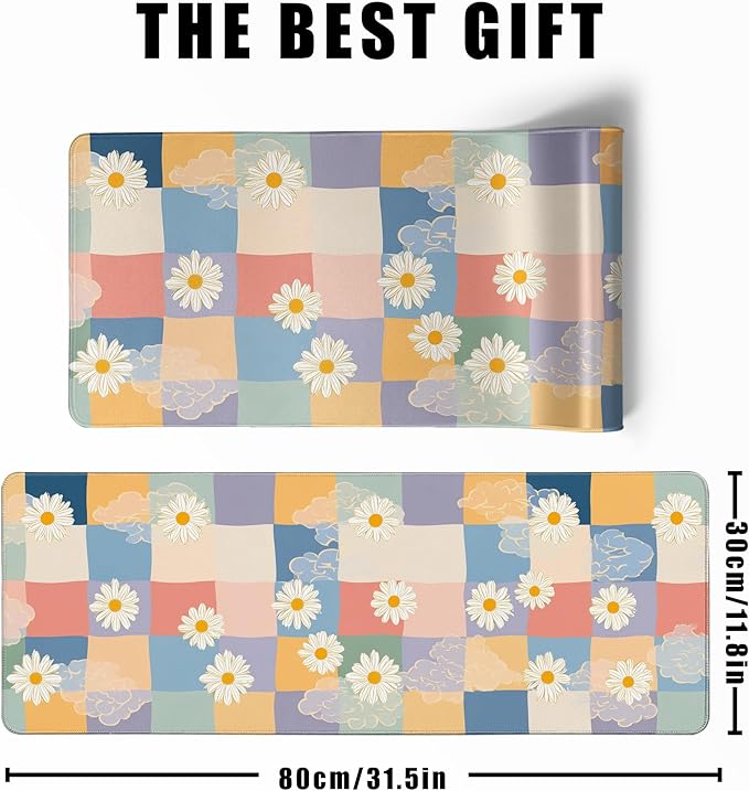 Wildflower Desk Pad Hand Drawn Gaming Floral Mouse Pad Large Mouse Pad for Desk Computer Pc Laptop Office Decor for Women, Anime Mouse Keyboard Pad Stitched Edges (31.5x11.8 in)