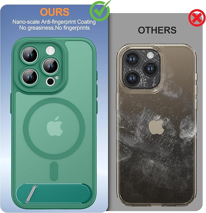 Magnetic Compatible with iPhone 15 Pro Case, [Built-in Kickstand][Full Camera Protection][Compatible with MagSafe][Anti-Fingerprint] Shockproof Phone Case for iPhone 15 Pro 6.1",Cyan