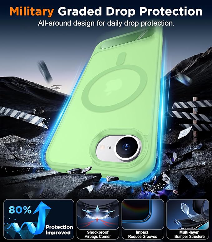 Magnetic Compatible with iPhone 16E Case, [Built-in Invisible Kickstand][Compatible with MagSafe][Military Grade Shockproof] Slim Translucent Matte Case for iPhone 16E 6.1" 2025