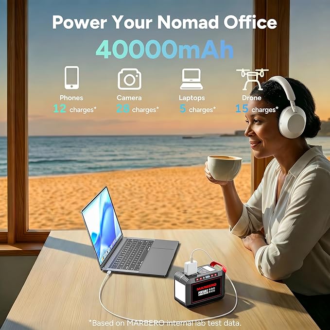 MARBERO 200W Portable Power Station 148Wh Camping Solar Generator Laptop Power Bank with AC Outlet 110V, DC, USB QC3.0, LED Flashlights for CPAP Home Outdoor Trip Emergency Backup