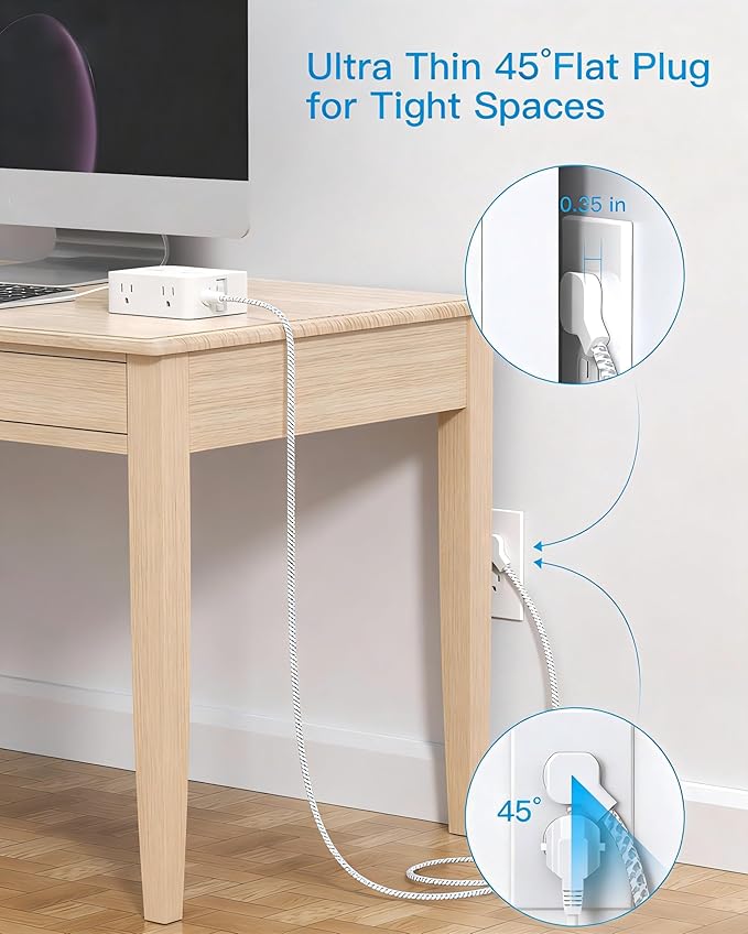 PD 30W USB C Power Strip Surge Protecor, HANYCONY 8 Outlets 4 USB(2 USB C Ports), 1080J Desk Charging Station for Multiple Devices, 10 Ft Flat Plug Extension Cord for College Dorm Room Essentials