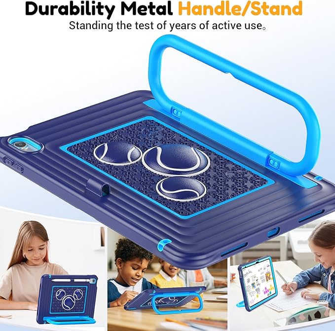 KAIJIAbox Kids Case for iPad A16 11th Generation 11 inch 2025/10th Generation 10.9” 2022- Military-Grade Rugged Drop Protection with Metal Handle/Stand, Screen Protector,Shoulder Strap-Navy Blue