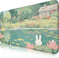 Cute Kawaii Bunny Anime Green Plant Desk Mat Large Mouse Pad Gaming Desk Pad Accessories for Women Office Decor Long Laptop Keyboard Mouse Mat