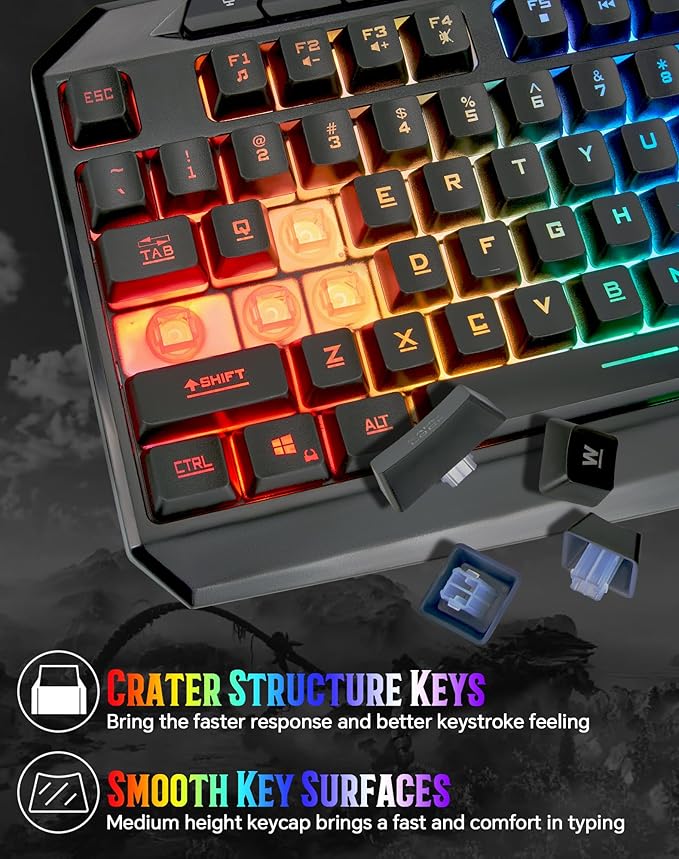 CHONCHOW Gaming Keyboard Wired with Rainbow LED, PC Keyboard with Backlit, Number Pad, Full Size, Dedicated Media Keys, 19 Anti-ghosting Keys for Computer PS4 PS5 Xbox Gamer, Mechanical Feel Switch