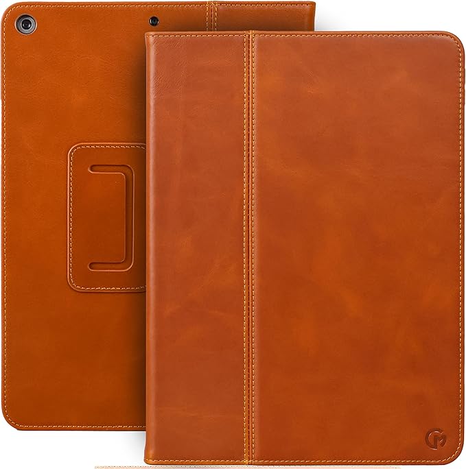 Casemade Real Leather Case Compatible with iPad 10.2” 7th/8th/9th Gen (2019/2020/2021) - Full-Grain Leather Cover, Auto Sleep/Wake, Dual Stand Position (Tan)