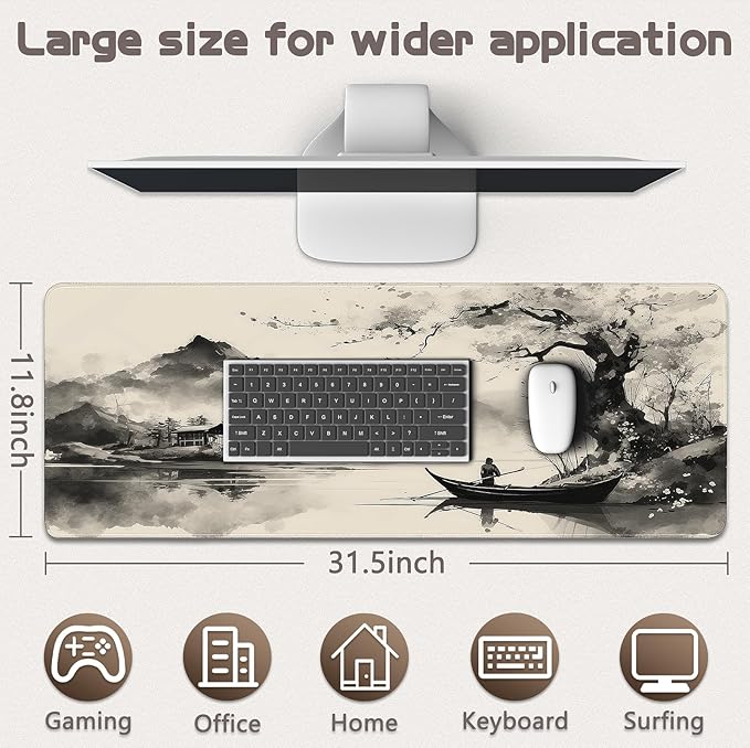 Gaming Mouse Pad - (31.5"×11.8") Japanese Painting Large Mouse Pads for Desk - Desk Mat for Keyboard and Mouse with Non-Slip Base, Desks Pad Matfor Game/Office & Home