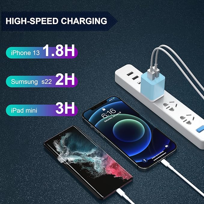 6Pack USB Wall Charger, iGENJUN 2.4A Dual USB Port Cube Power Plug Adapter Fast Phone Charger Block Charging Box Brick for iPhone 15/15 Pro/15 Pro Max/14, Samsung Galaxy, Pixel, LG, Android-Multicolor