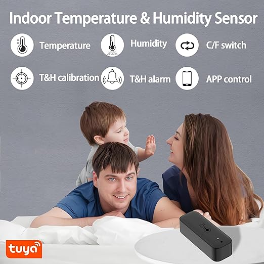 WiFi Hygrometer Thermometer Sensor, Wireless Smart Temperature Humidity Monitor with Remote App Notification Alert, for Home, Greenhouse Black (2 Pack)